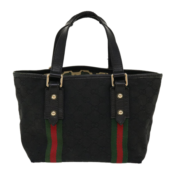 GUCCI Web Sherry Line GG Canvas Hand Bag Black Green Red 213048 Auth rd4507 - Picture 2 of 16